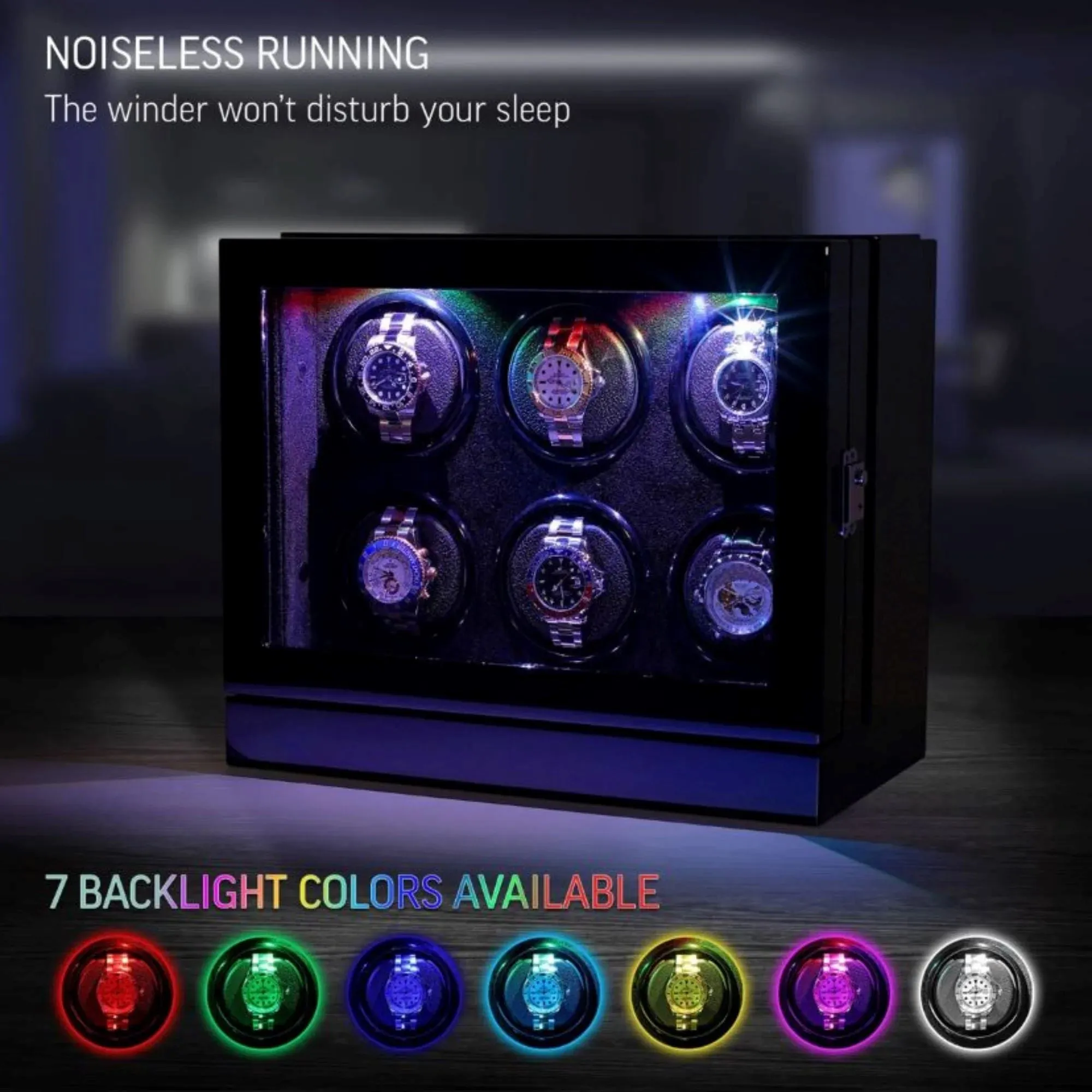 Seconds - Sydney Watch Winder Box for 6 Watches in Black (g)