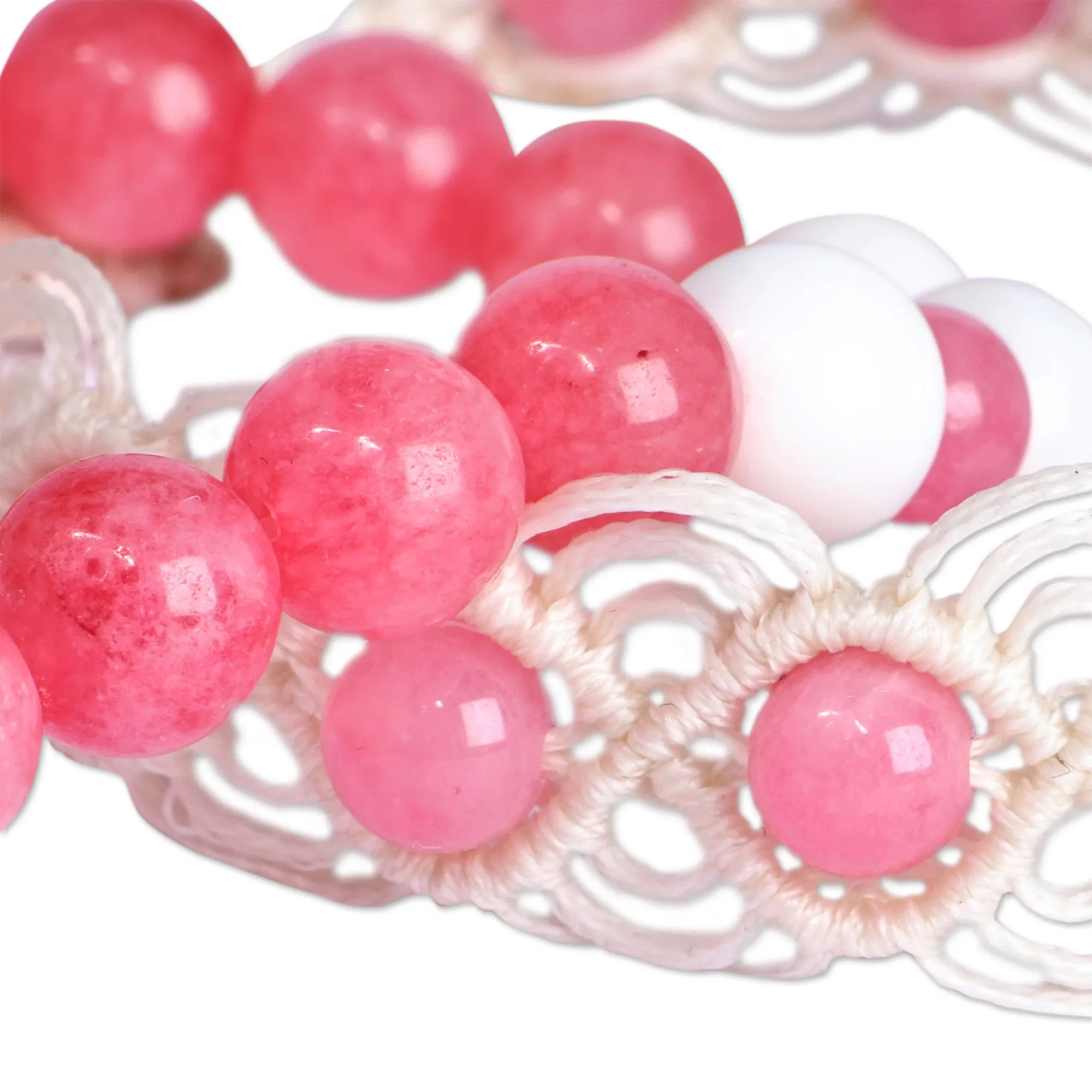 Set of 2 Pink Agate Beaded Bracelets Handcrafted in Armenia - Sweet Agate | NOVICA