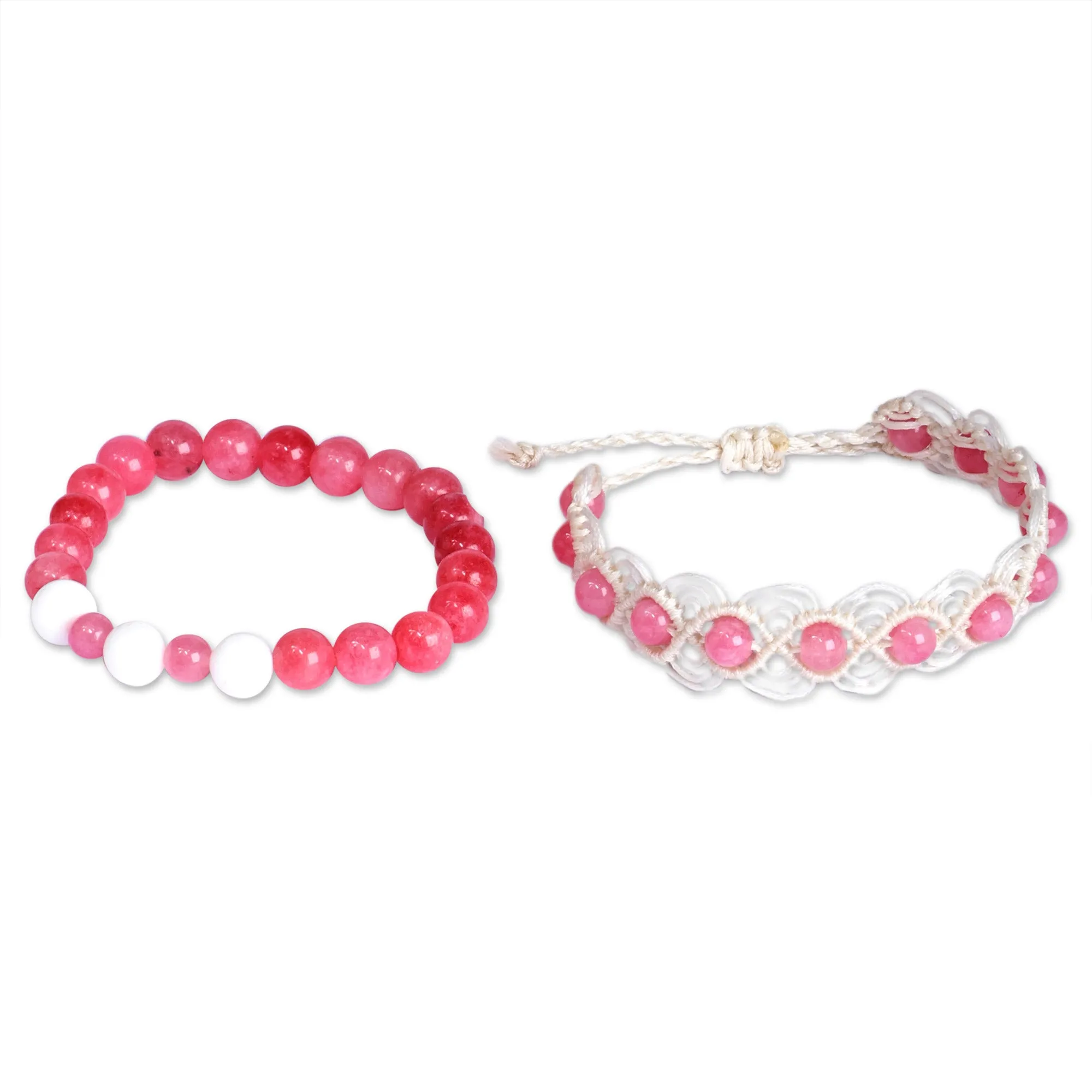 Set of 2 Pink Agate Beaded Bracelets Handcrafted in Armenia - Sweet Agate | NOVICA