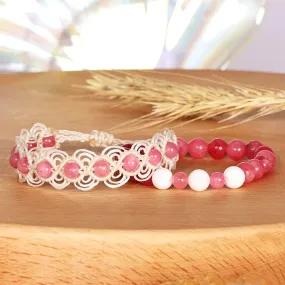 Set of 2 Pink Agate Beaded Bracelets Handcrafted in Armenia - Sweet Agate | NOVICA