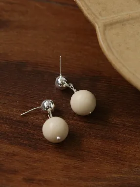Silver Bead White Fossil Drop Earrings