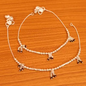 SILVER LOOK ALIKE ANKLETS WITH BLACK BEADS