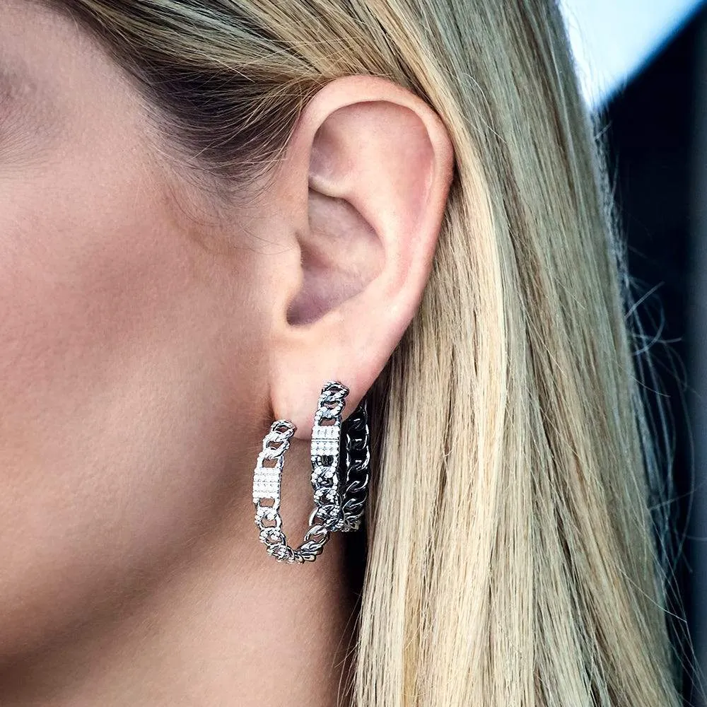 Single Chain Hoop Earring - White Silver