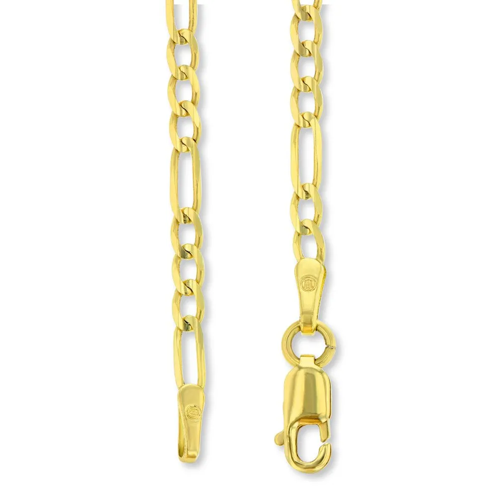 Solid 14k Yellow Gold Rounded Edge Simple Christian Cross Pendant with Figaro Necklace