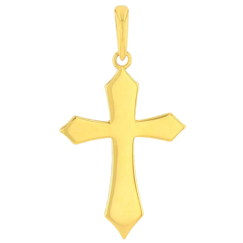 Solid 14k Yellow Gold Silhouette Botonee Orthodox Cross Pendant with Figaro Necklace