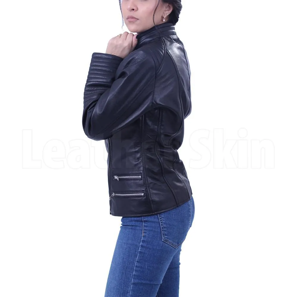 Stephanie Black Brando Leather Jacket