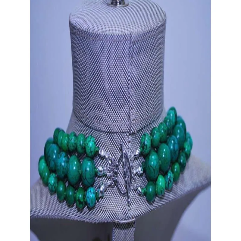 Three Strands Green Turquoise Women's Beaded Necklace