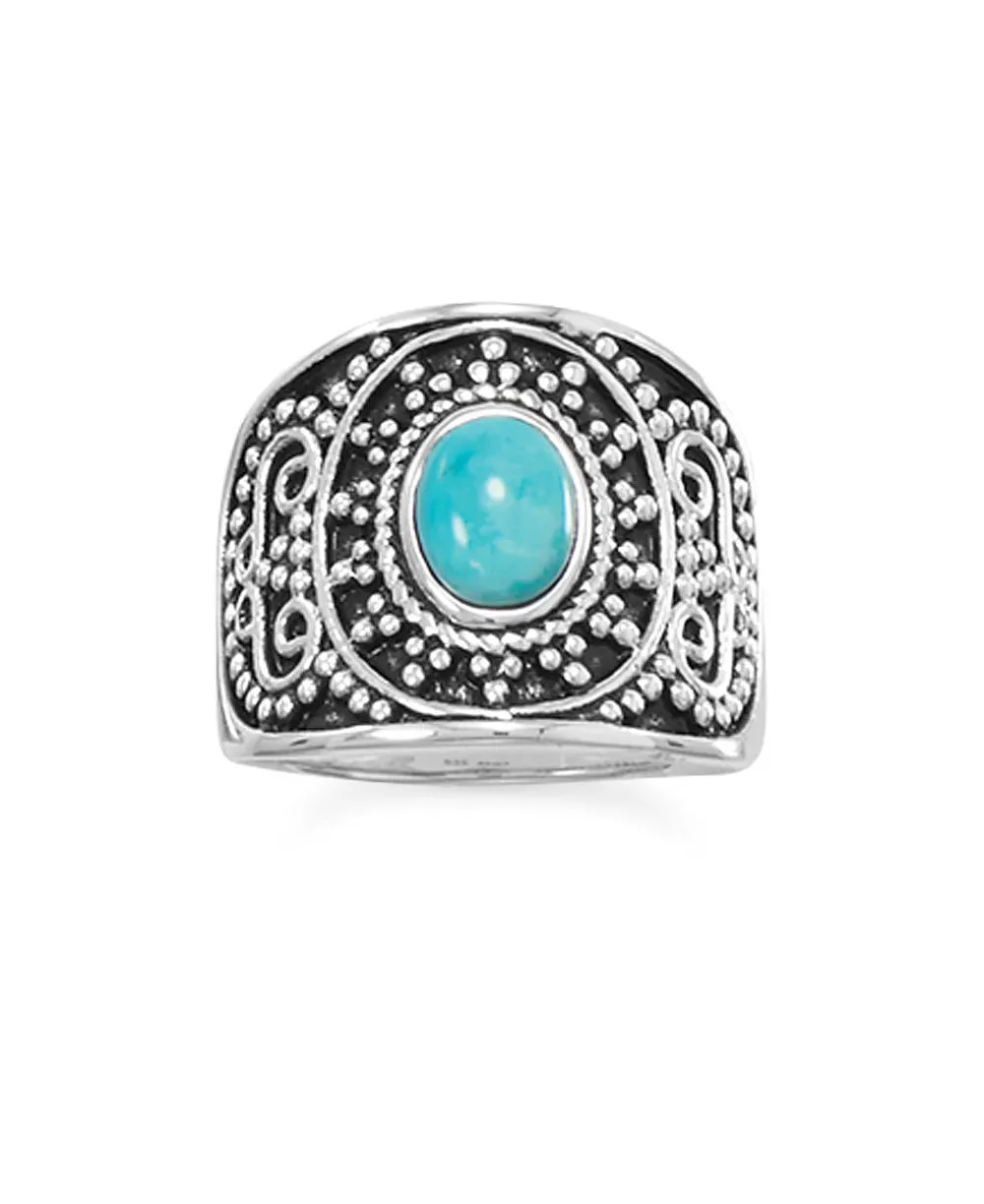 Turquoise and Sterling Silver Beaded Ring