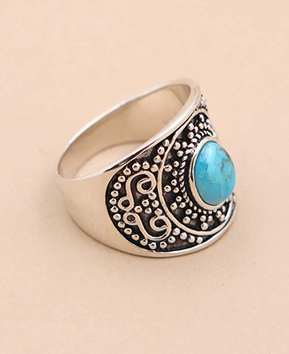 Turquoise and Sterling Silver Beaded Ring