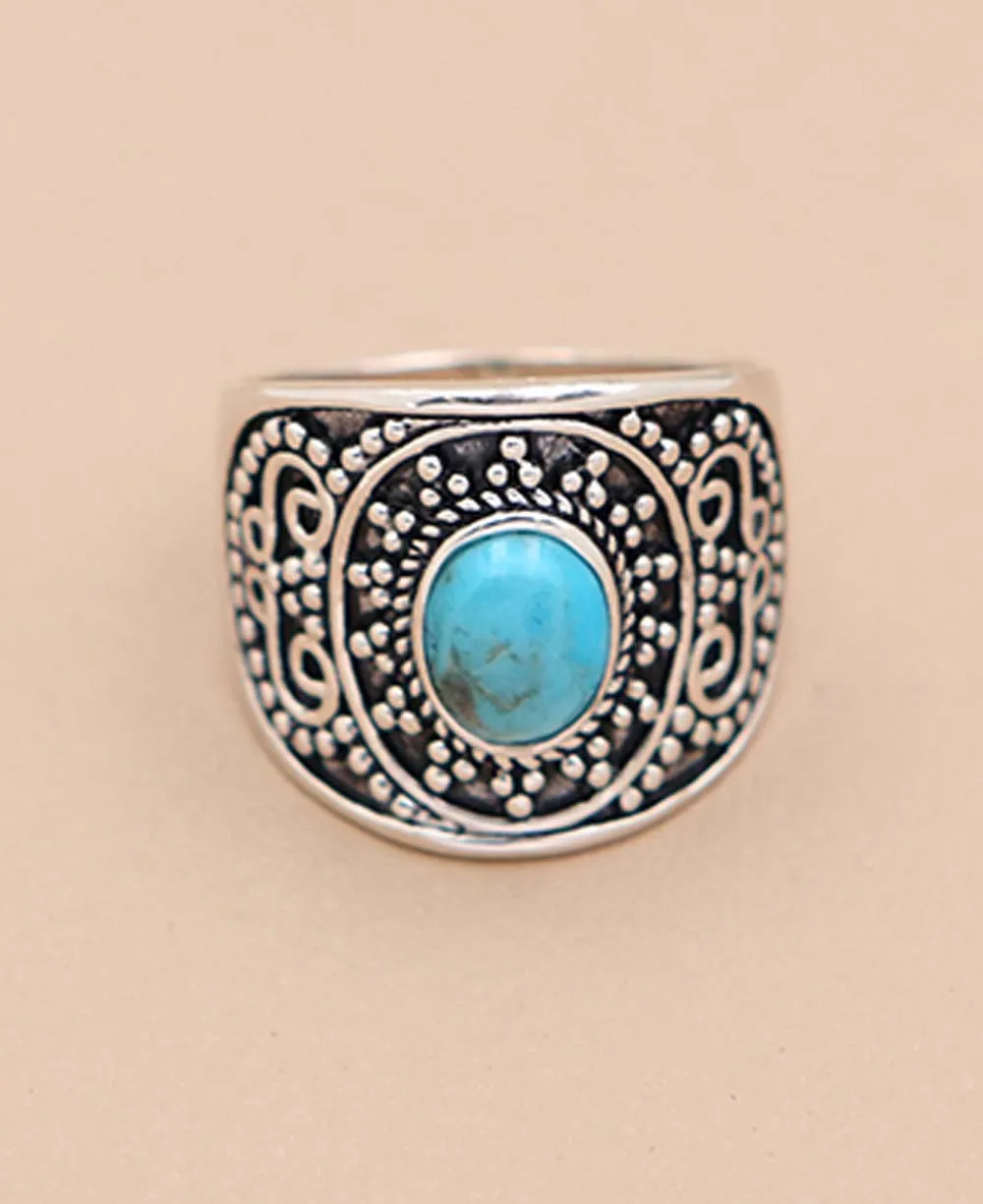 Turquoise and Sterling Silver Beaded Ring