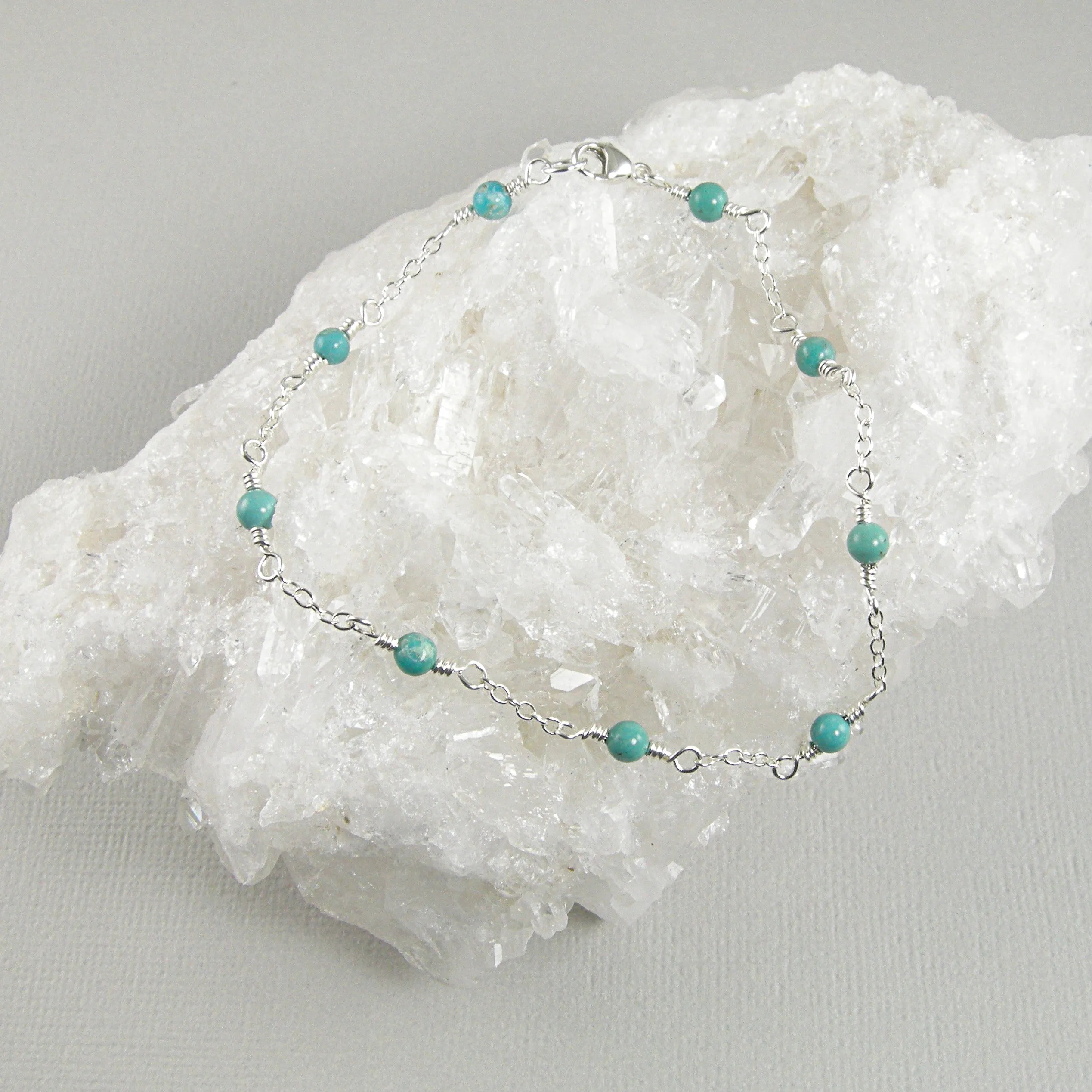 Turquoise Sterling Silver Chain Anklet, Turquoise Ankle Bracelet