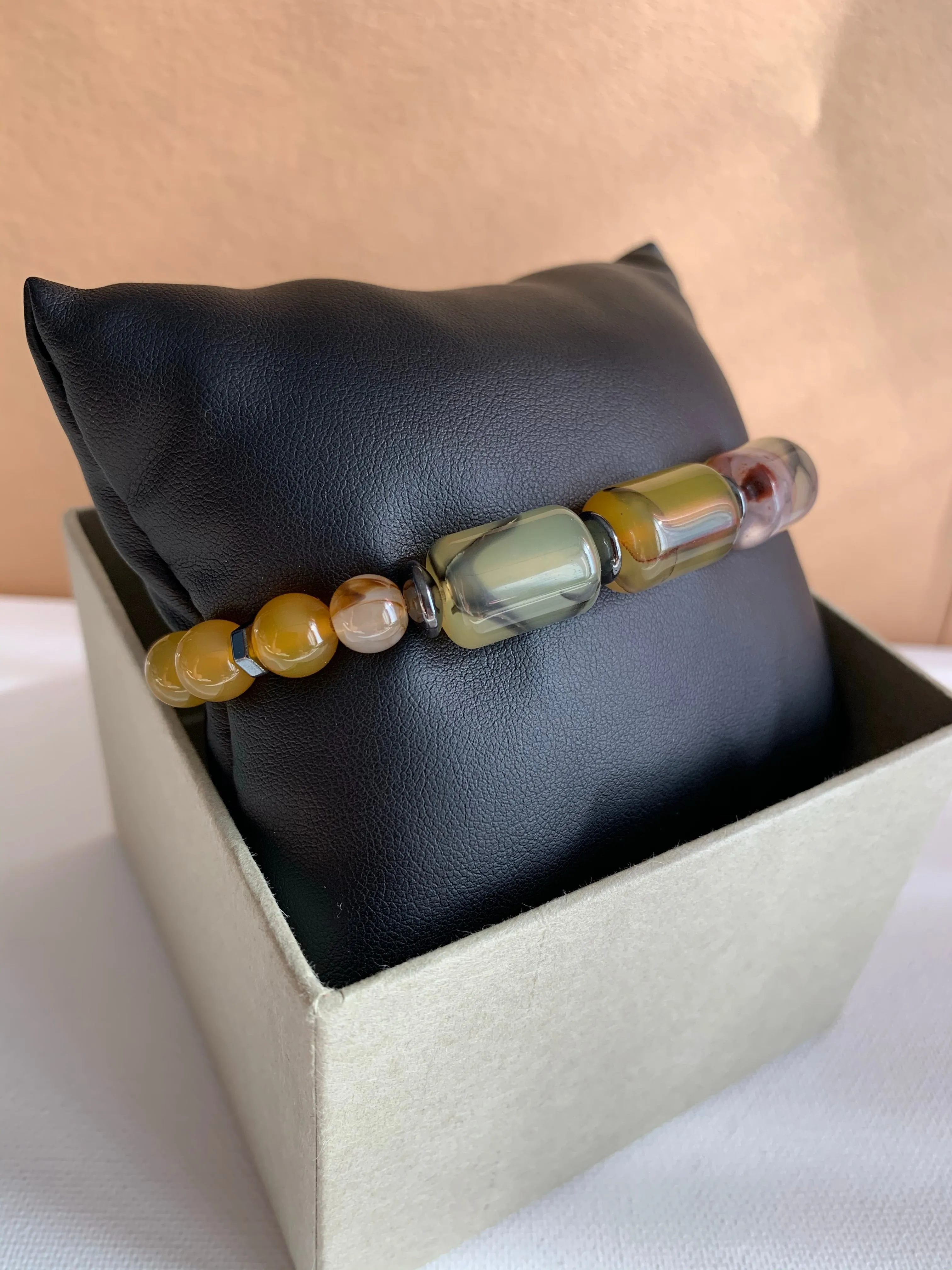 Yellow Agate & Hematite Stone Bracelet