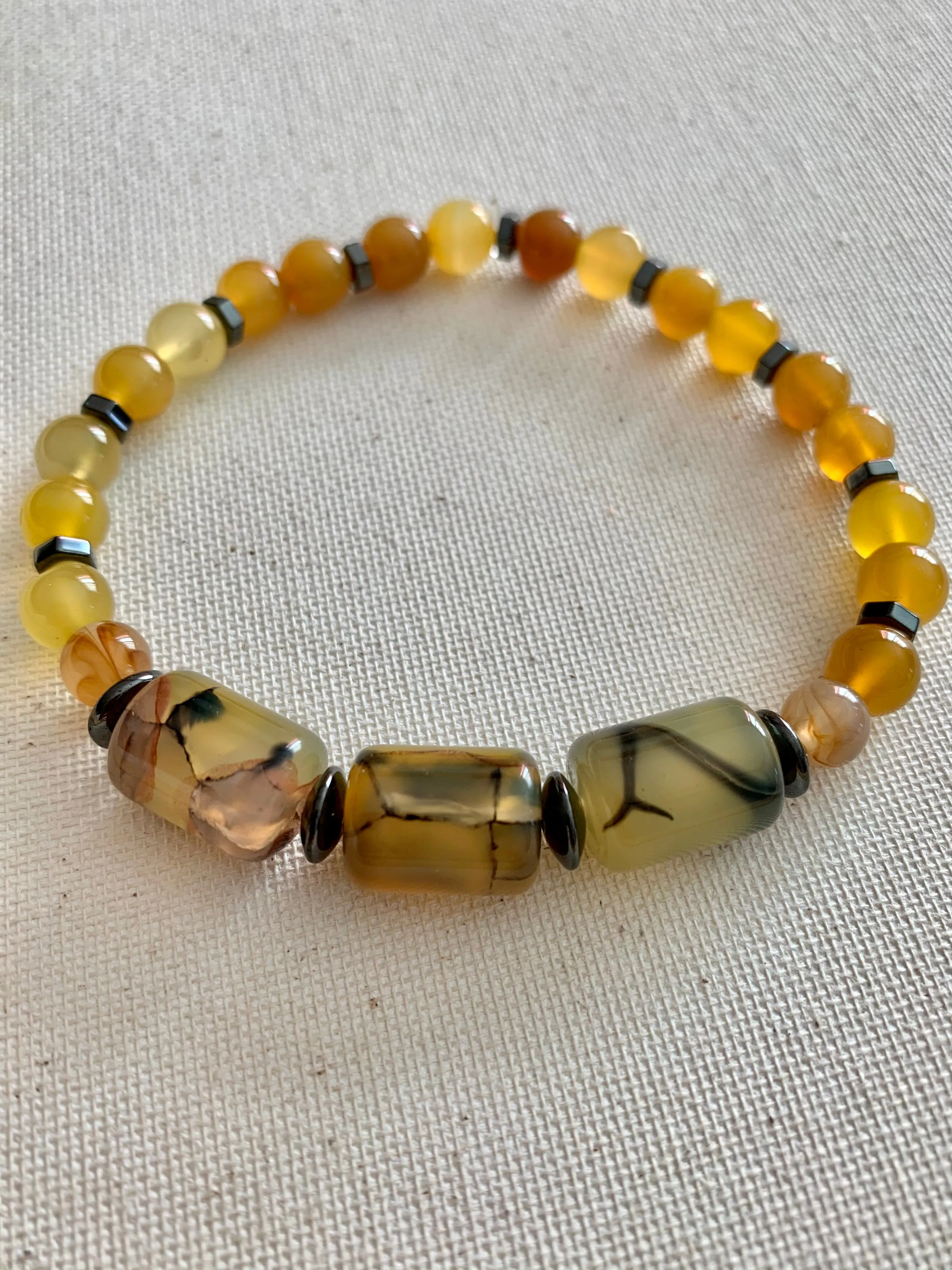 Yellow Agate & Hematite Stone Bracelet