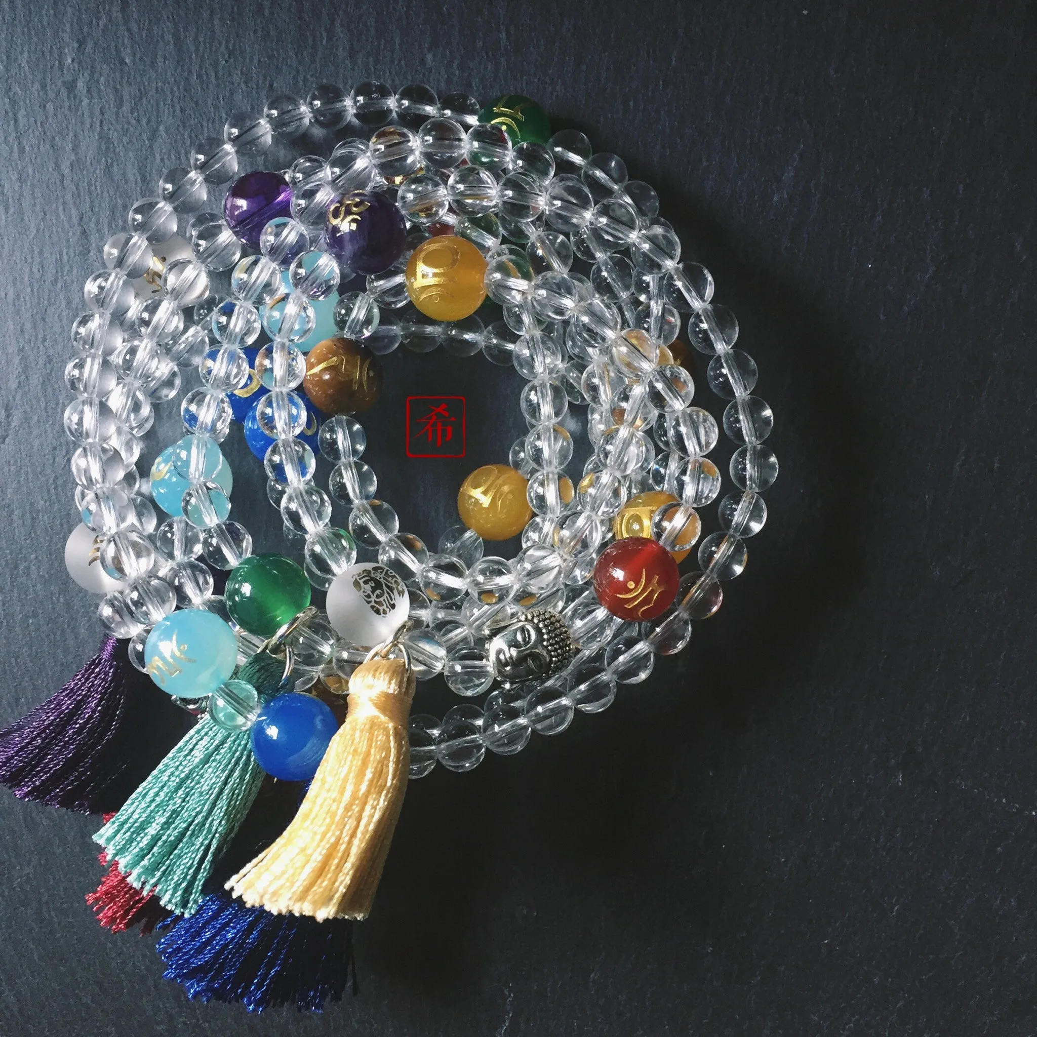 Yoga Energy Flow Chakra Quartz Crystal Bracelet, Buddhist Mala Bracelet