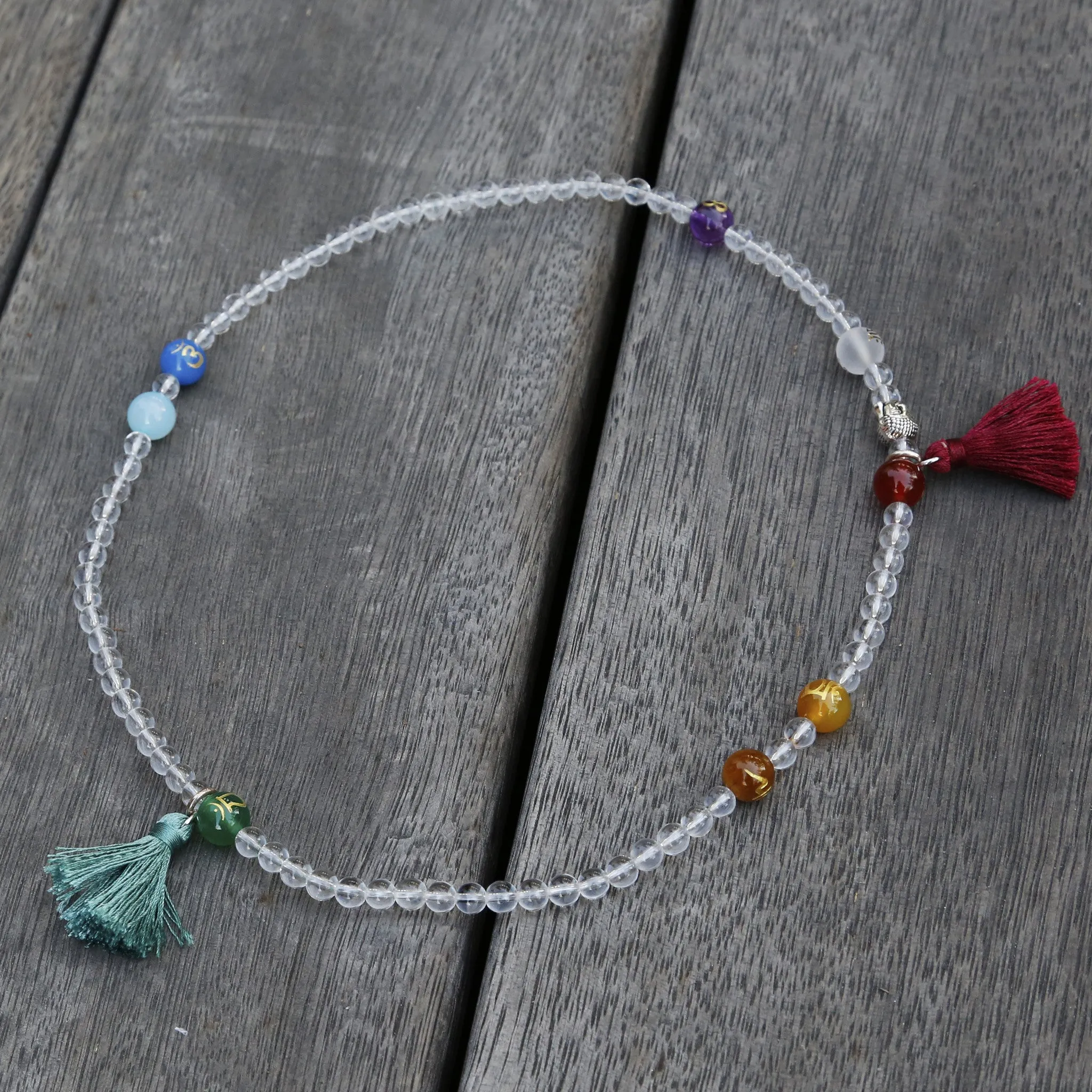 Yoga Energy Flow Chakra Quartz Crystal Bracelet, Buddhist Mala Bracelet