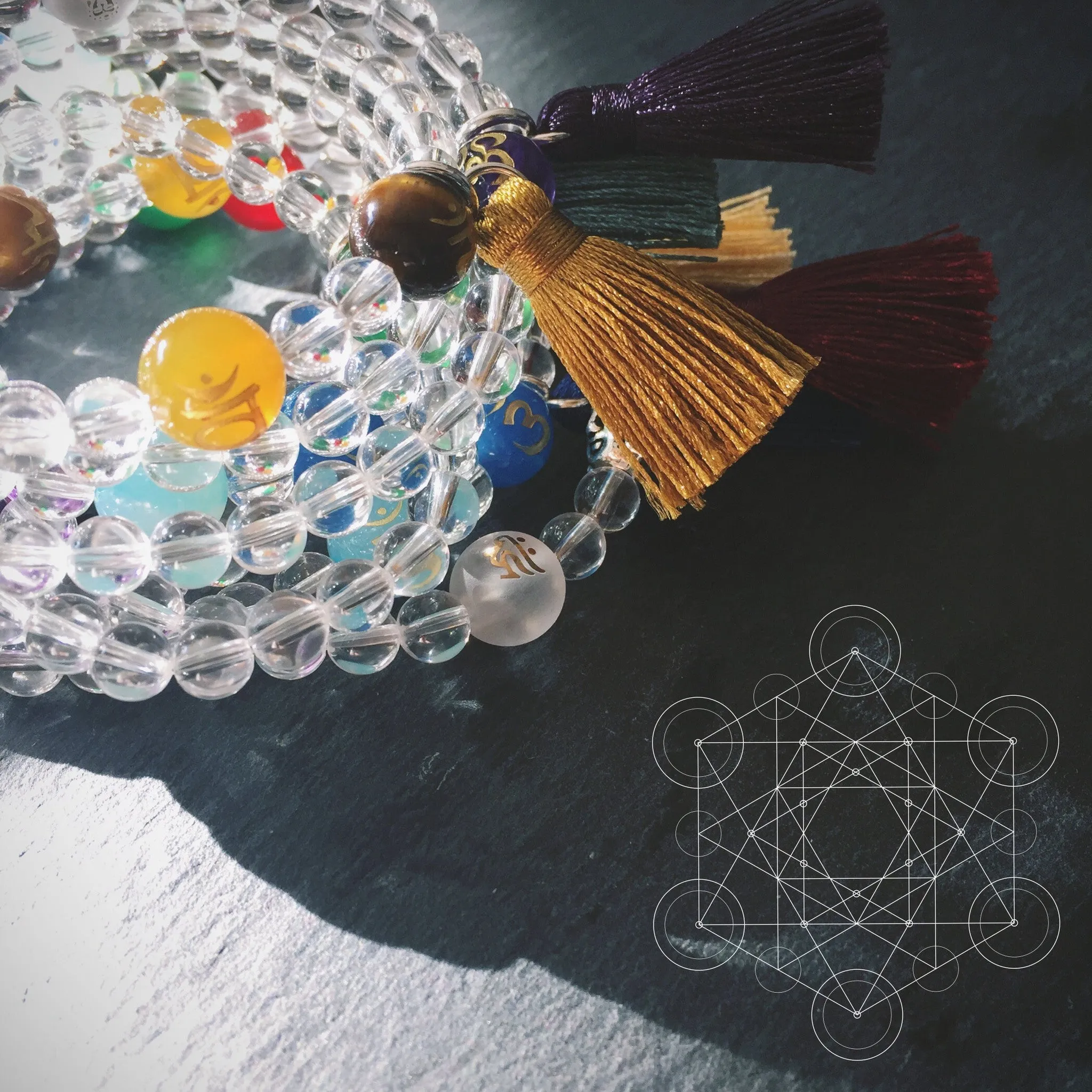 Yoga Energy Flow Chakra Quartz Crystal Bracelet, Buddhist Mala Bracelet